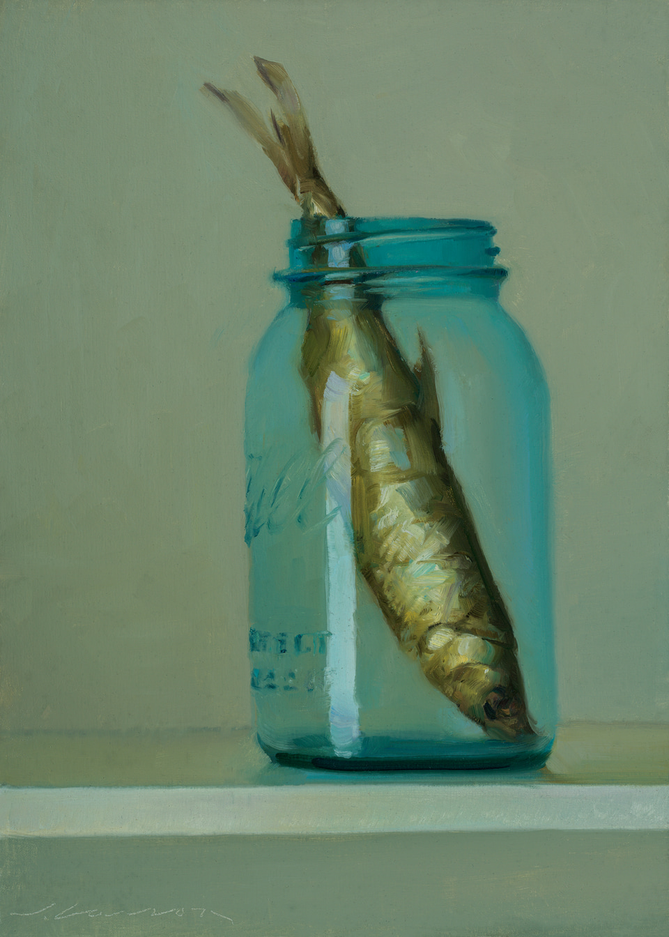 Fish in Blue Jar, a painting by Jeffrey T. Larson