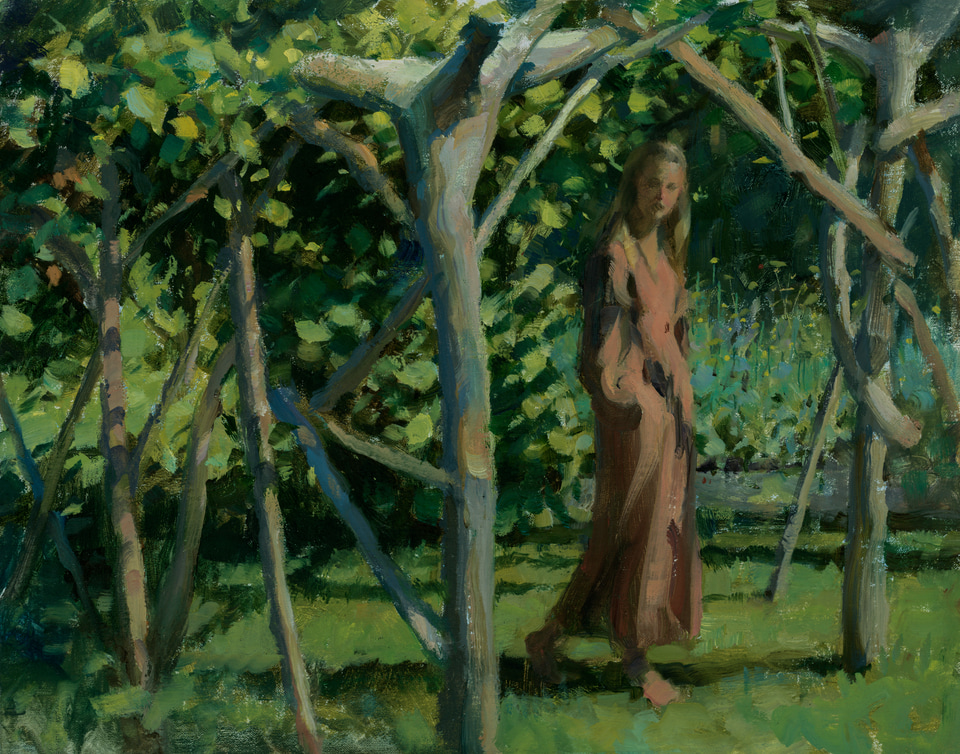 Opal Under Trellis, a painting by Jeffrey T. Larson