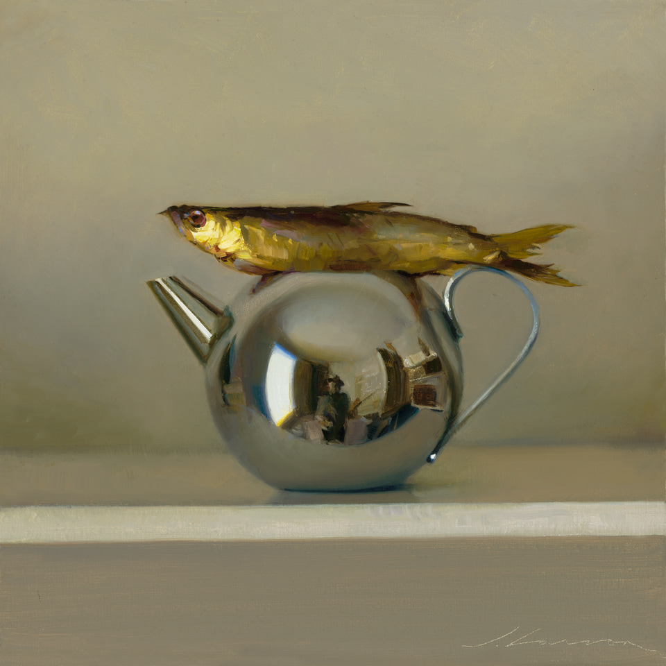 Fish on Teapot, a painting by Jeffrey T. Larson