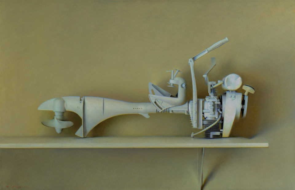 White Outboard, a painting by Jeffrey T. Larson